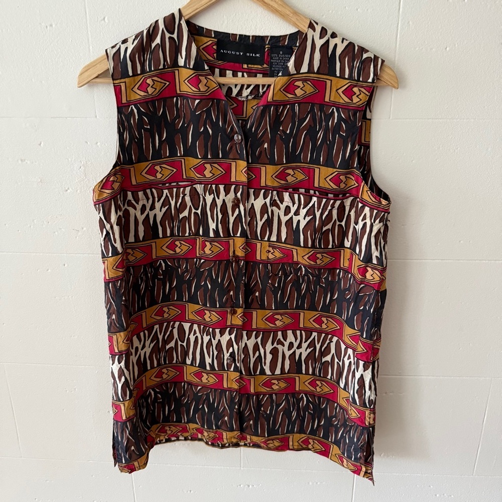 Vintage 80s | August Silk Animal Print Maximalist Top | Size Small